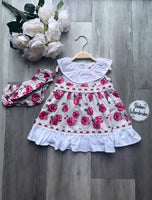 Spanish Pink Rose Dress & Bloomer Set