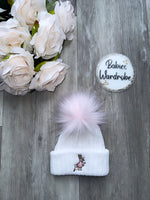 White & Pink Peter Rabbit PomPom Hat