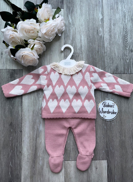 Dusty Pink Heart Knitted 2PC Set