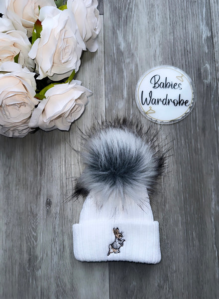 White & Grey Peter Rabbit PomPom Hat