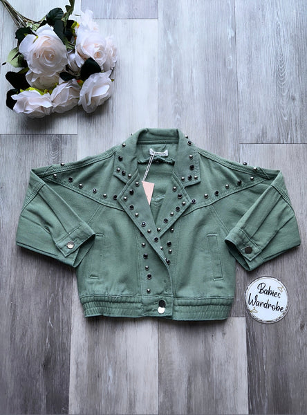 Khaki Denim Studded Jacket