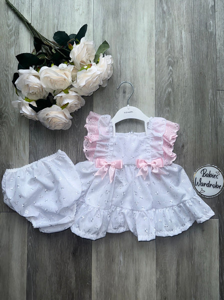 White Ribbon Peplum Dress & Bloomers