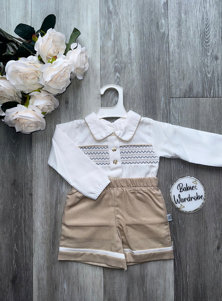 Beige Spanish Smocked Romper