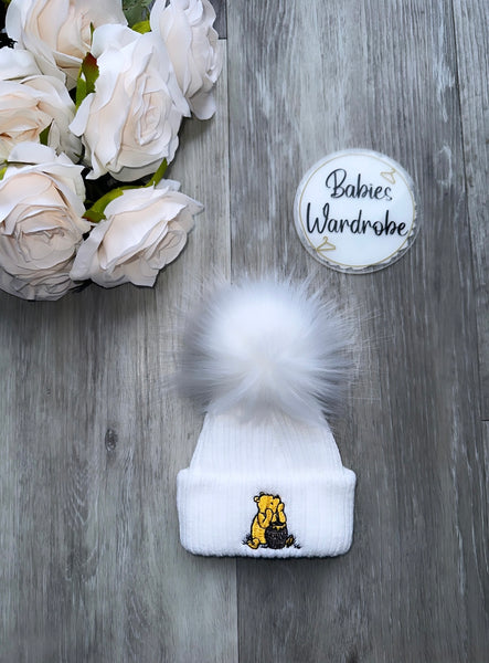 White Winnie The Pooh Pom Pom Hat