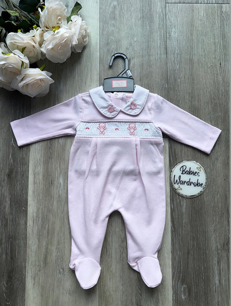 Baby Pink Teddy Collar Babygrow