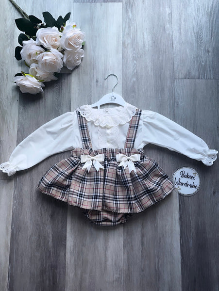 Brown Chequered Romper Set